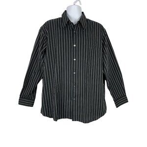 Haggar Mens No Iron Black Striped Button-Down Shirt Size XL 17.5